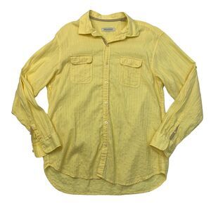 Tommy Bahama Shirt Mens XL Canary Yellow Jacquard Linen Cotton Blend Long Sleeve